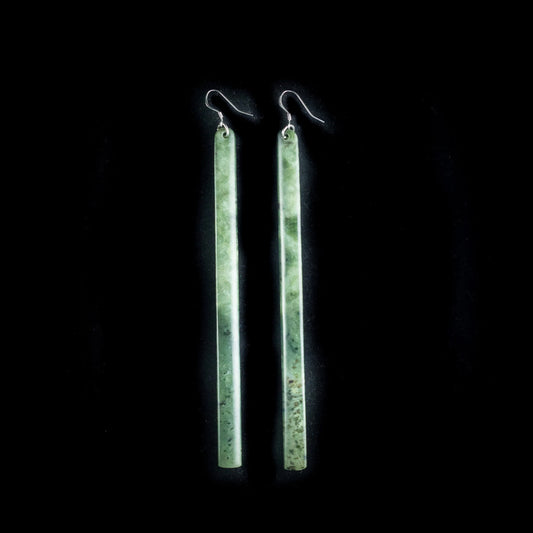 Kawakawa Pounamu Long Drop Earrings