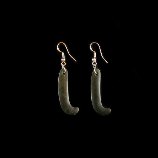 Kawakawa Pounamu Koru Drop Earrings
